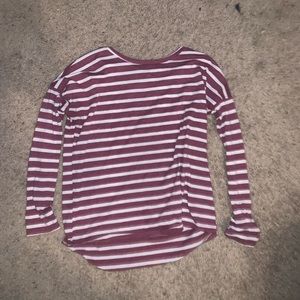 Forever 21 Long Sleeve Maroon & White Striped Long Sleeve Tee